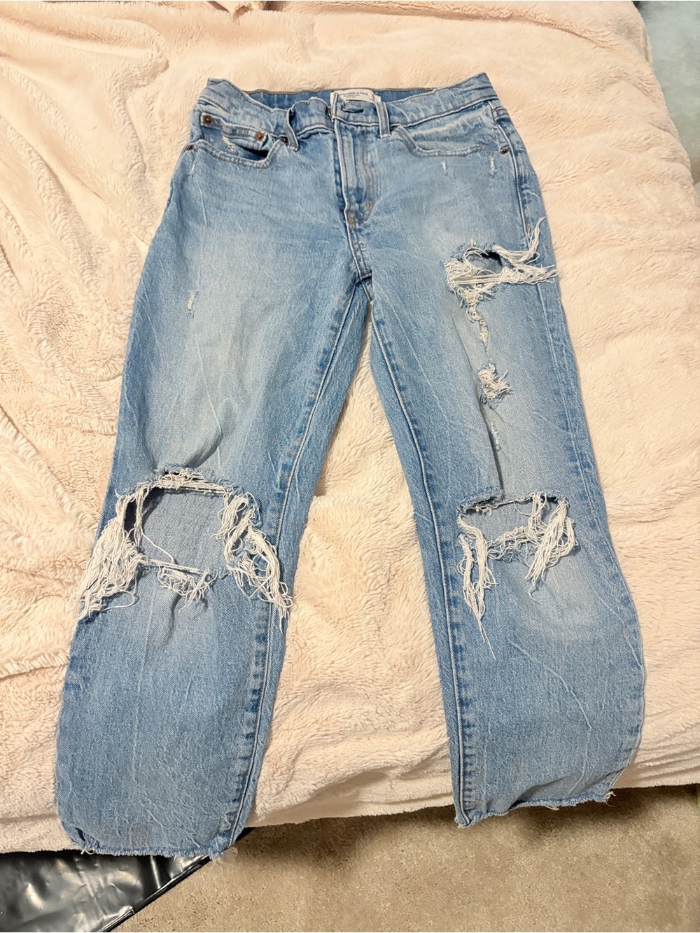 Abercrombie & Fitch Light Blue Distressed Straight-Leg Jeans